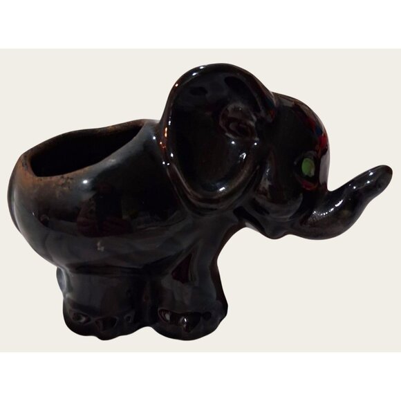 Vintage Black Ceramic Elephant Planter No cracks - Picture 1 of 9